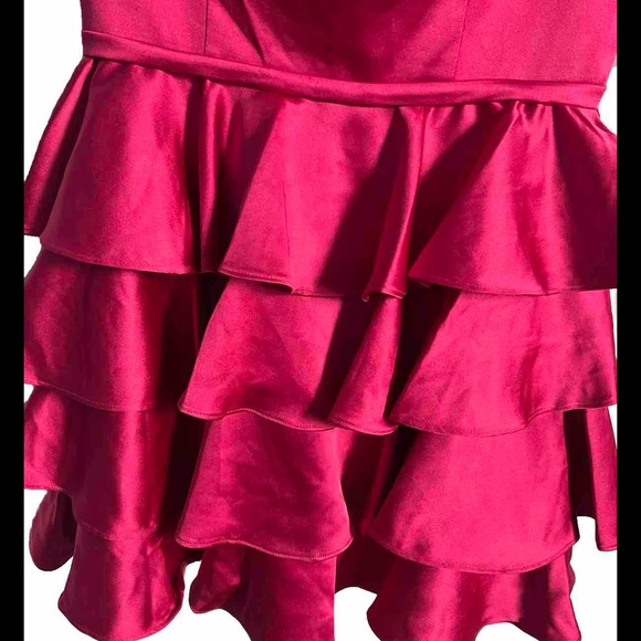 Mac Duggal Cap Sleeve Tiered Satin Cocktail Mini Dress Hot Pink Size 6 Formal - Picture 4 of 16